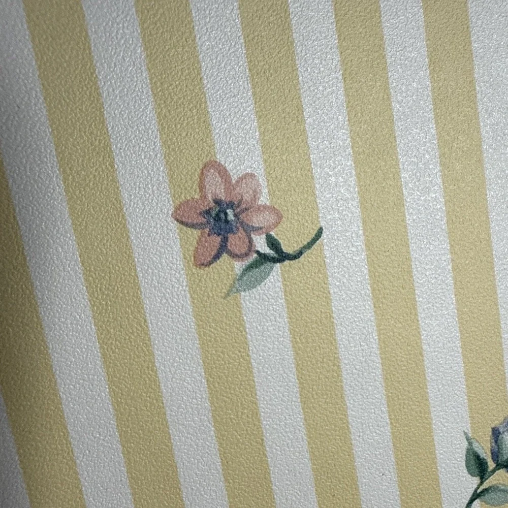 VTG Rolls Vintage Norwall Wallpaper Country Cottage Pastel Yellow Stripe Floral